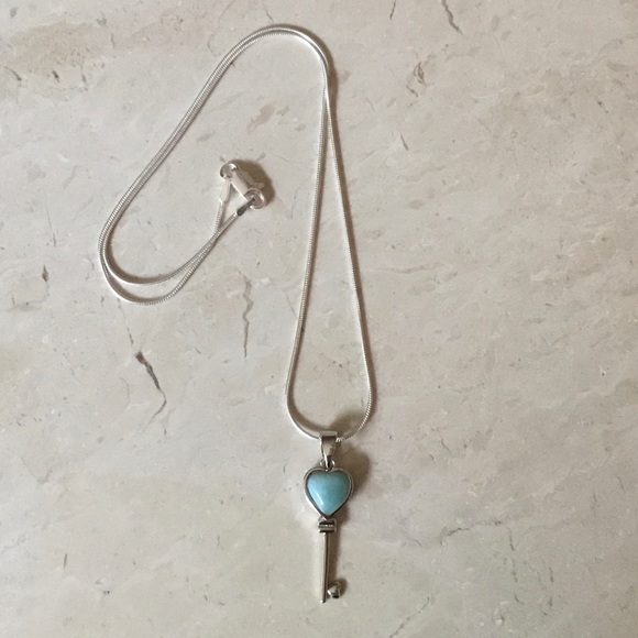 Natural Larimar Key Sterling Silver Necklace - Picture 4 of 16